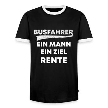 Bus driver a destination pension pensioner bus saying - Men's Ringer Shirt - black/white - Front - AI Model Female 172 light (172cm) & AI Model Male 178 light (178cm)