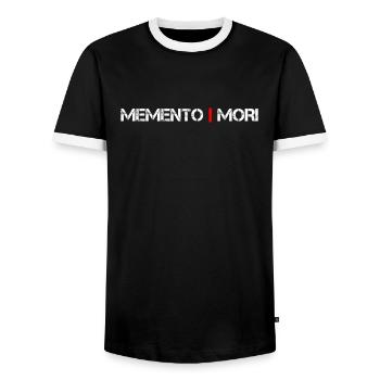 Memento Mori - Latin saying - Men's Ringer Shirt - black/white - Front - AI Model Female 172 light (172cm) & AI Model Male 178 light (178cm)
