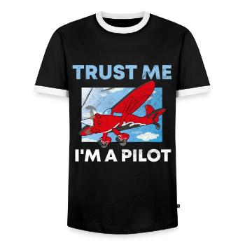 Crois-moi, je suis pilote de proverbe - T-shirt contrasté Homme - noir/blanc - Devant - AI Model Female 172 light (172cm) & AI Model Male 178 light (178cm)