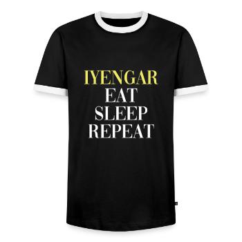 Iyengar Eat Sleep Repeat - Iyengar Yoga Design - Men's Ringer Shirt - black/white - Front - AI Model Female 172 light (172cm) & AI Model Male 178 light (178cm)