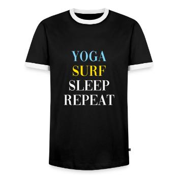 YOGA SURF SLEEP REPEAT - Men's Ringer Shirt - black/white - Front - AI Model Female 172 light (172cm) & AI Model Male 178 light (178cm)