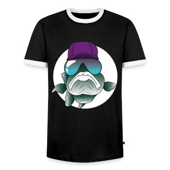 Poisson cool avec lunettes de soleil et cap - T-shirt contrasté Homme - noir/blanc - Devant - AI Model Female 172 light (172cm) & AI Model Male 178 light (178cm)