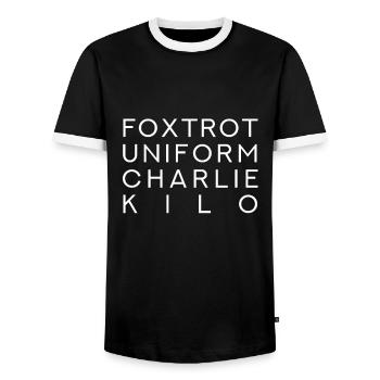 Foxtrot Uniform Charlie Kilo - FUCK - Männer Kontrast-T-Shirt - Schwarz/Weiß - Vorne - AI Model Female 172 light (172cm) & AI Model Male 178 light (178cm)