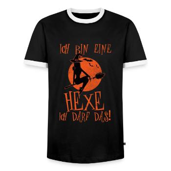 Ich bin eine Hexe ich darf das - Männer Kontrast-T-Shirt - Schwarz/Weiß - Vorne - AI Model Female 172 light (172cm) & AI Model Male 178 light (178cm)