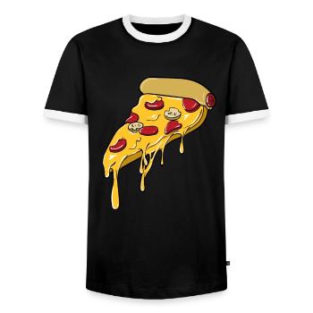 Pizza love pizza piece - T-shirt contrasté Homme - noir/blanc - Devant - AI Model Female 172 light (172cm) & AI Model Male 178 light (178cm)