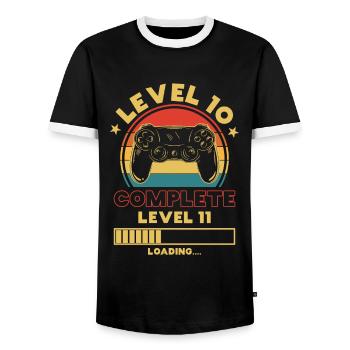 Kids 10th Birthday Gift Shirt Level 10 Jung - Men's Ringer Shirt - black/white - Front - AI Model Female 172 light (172cm) & AI Model Male 178 light (178cm)