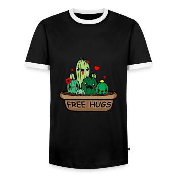 Free hugs Kaktus - Männer Kontrast-T-Shirt - Schwarz/Weiß - Vorne - AI Model Female 172 light (172cm) & AI Model Male 178 light (178cm)