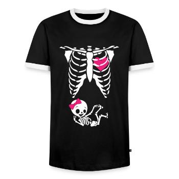 Halloween Mutter Skelett Schwanger Baby - Männer Kontrast-T-Shirt - Schwarz/Weiß - Vorne - AI Model Female 172 light (172cm) & AI Model Male 178 light (178cm)
