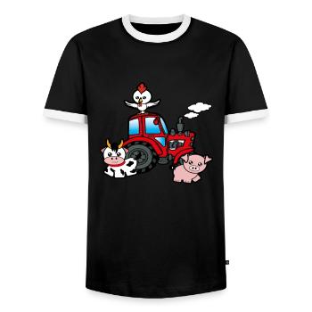 Tractor Tractors Gift Farm - Men's Ringer Shirt - black/white - Front - AI Model Female 172 light (172cm) & AI Model Male 178 light (178cm)