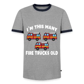 Firefighter 3 years birthday - Men's Ringer Shirt - grey/navy  - Front - AI Model Female 172 light (172cm) & AI Model Male 178 light (178cm)