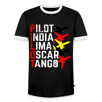 Pilot Pilot Alphabet - Men's Ringer Shirt - black/white - Front - AI Model Female 172 light (172cm) & AI Model Male 178 light (178cm)