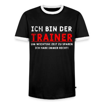 Ich bin der Trainer Spruch - Männer Kontrast-T-Shirt - Schwarz/Weiß - Vorne - AI Model Female 172 light (172cm) & AI Model Male 178 light (178cm)