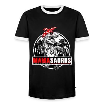 Mamasaurus dinosaur mother - Men's Ringer Shirt - black/white - Front - AI Model Female 172 light (172cm) & AI Model Male 178 light (178cm)