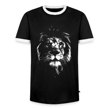 Lion lion face - T-shirt contrasté Homme - noir/blanc - Devant - AI Model Female 172 light (172cm) & AI Model Male 178 light (178cm)