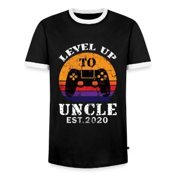 Level up to Uncle Expectcoming Uncle Saying - Men's Ringer Shirt - black/white - Front - AI Model Female 172 light (172cm) & AI Model Male 178 light (178cm)