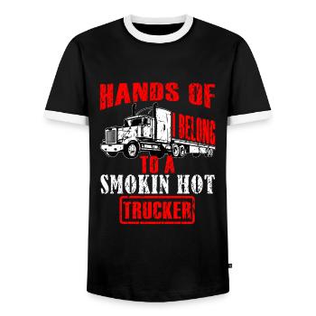 I belong to a Trucker LKW - Männer Kontrast-T-Shirt - Schwarz/Weiß - Vorne - AI Model Female 172 light (172cm) & AI Model Male 178 light (178cm)