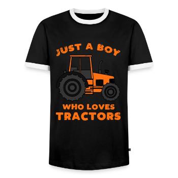 Tractor boy tractors saying gift - Men's Ringer Shirt - black/white - Front - AI Model Female 172 light (172cm) & AI Model Male 178 light (178cm)