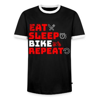 Eat Sleep Bike Repeat - Men's Ringer Shirt - black/white - Front - AI Model Female 172 light (172cm) & AI Model Male 178 light (178cm)