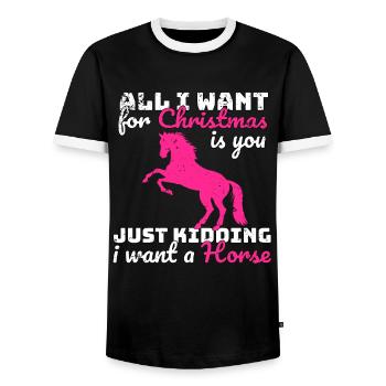 Weihnachten Pferde Reiten Spruch - Männer Kontrast-T-Shirt - Schwarz/Weiß - Vorne - AI Model Female 172 light (172cm) & AI Model Male 178 light (178cm)