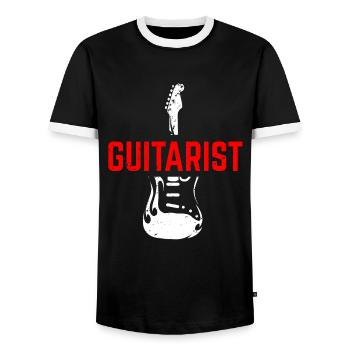 guitar - Men's Ringer Shirt - black/white - Front - AI Model Female 172 light (172cm) & AI Model Male 178 light (178cm)
