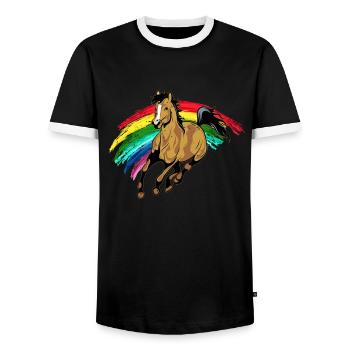 Horses horse riding - Men's Ringer Shirt - black/white - Front - AI Model Female 172 light (172cm) & AI Model Male 178 light (178cm)