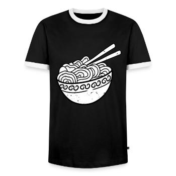 Ramen bowl - Men's Ringer Shirt - black/white - Front - AI Model Female 172 light (172cm) & AI Model Male 178 light (178cm)