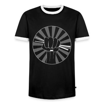 Drummer drums - Men's Ringer Shirt - black/white - Front - AI Model Female 172 light (172cm) & AI Model Male 178 light (178cm)