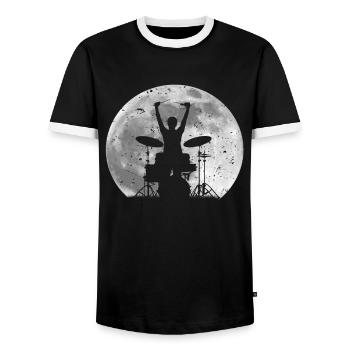 Drummer moon - Men's Ringer Shirt - black/white - Front - AI Model Female 172 light (172cm) & AI Model Male 178 light (178cm)