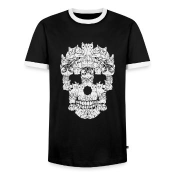 Cats skull - Men's Ringer Shirt - black/white - Front - AI Model Female 172 light (172cm) & AI Model Male 178 light (178cm)