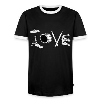 Love drums - Men's Ringer Shirt - black/white - Front - AI Model Female 172 light (172cm) & AI Model Male 178 light (178cm)