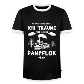 Ich schnarche nicht - Dampflok - Männer Kontrast-T-Shirt - Schwarz/Weiß - Vorne - AI Model Female 172 light (172cm) & AI Model Male 178 light (178cm)