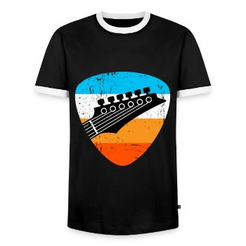 Retro guitar - Men's Ringer Shirt - black/white - Front - AI Model Female 172 light (172cm) & AI Model Male 178 light (178cm)