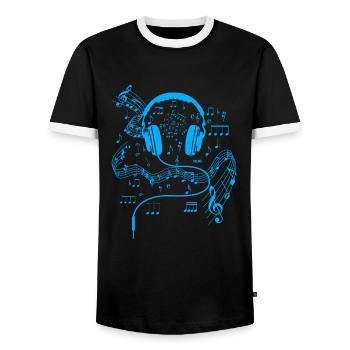 Écouteurs de musique mélomane - T-shirt contrasté Homme - noir/blanc - Devant - AI Model Female 172 light (172cm) & AI Model Male 178 light (178cm)