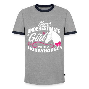 Horse horse saying - Men's Ringer Shirt - grey/navy  - Front - AI Model Female 172 light (172cm) & AI Model Male 178 light (178cm)