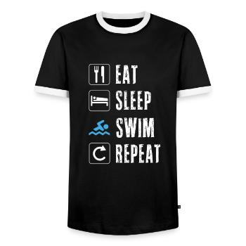 Eat Sleep Swim Repeat Swimming Swimmer - Men's Ringer Shirt - black/white - Front - AI Model Female 172 light (172cm) & AI Model Male 178 light (178cm)