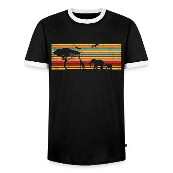 Éléphant d'Afrique girafe vintage - T-shirt contrasté Homme - noir/blanc - Devant - AI Model Female 172 light (172cm) & AI Model Male 178 light (178cm)
