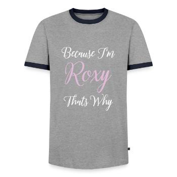 Roxy Personalized Name Gift Woman Girl Pink Thats - Men's Ringer Shirt - grey/navy  - Front - AI Model Female 172 light (172cm) & AI Model Male 178 light (178cm)