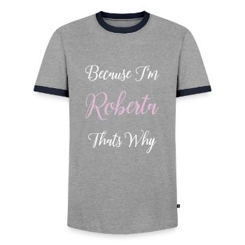 Roberta Personalized Name Gift Woman Girl Pink - Men's Ringer Shirt - grey/navy  - Front - AI Model Female 172 light (172cm) & AI Model Male 178 light (178cm)