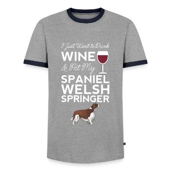 I Just Want to Drink Wine And Pet My Spaniel - Men's Ringer Shirt - grey/navy  - Front - AI Model Female 172 light (172cm) & AI Model Male 178 light (178cm)