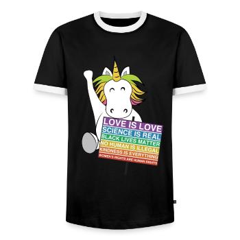 Social Justice Einhorn Aktivist signieren Gerechtigkeit - Männer Kontrast-T-Shirt - Schwarz/Weiß - Vorne - AI Model Female 172 light (172cm) & AI Model Male 178 light (178cm)