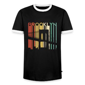Brooklyn Bridge New York Retro Vintage Urban - Men's Ringer Shirt - black/white - Front - AI Model Female 172 light (172cm) & AI Model Male 178 light (178cm)