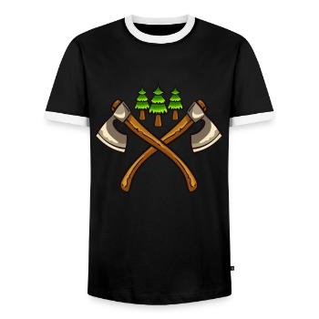 Forêt de bûcherons forestier - T-shirt contrasté Homme - noir/blanc - Devant - AI Model Female 172 light (172cm) & AI Model Male 178 light (178cm)