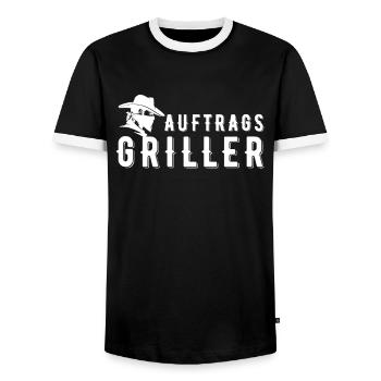 Auftragsgriller - BBQ Grillen - Männer Kontrast-T-Shirt - Schwarz/Weiß - Vorne - AI Model Female 172 light (172cm) & AI Model Male 178 light (178cm)