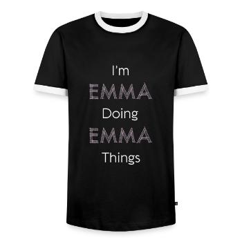 Im Emma Doing Emma Things Personalized Name Gift - Men's Ringer Shirt - black/white - Front - AI Model Female 172 light (172cm) & AI Model Male 178 light (178cm)