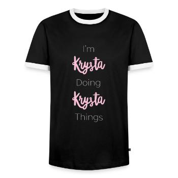 Krysta Personalized Name Gift Woman Girl Pink - Men's Ringer Shirt - black/white - Front - AI Model Female 172 light (172cm) & AI Model Male 178 light (178cm)