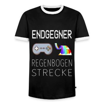 Endgegner Regenbogenstrecke Mario Kart Gaming - Männer Kontrast-T-Shirt - Schwarz/Weiß - Vorne - AI Model Female 172 light (172cm) & AI Model Male 178 light (178cm)