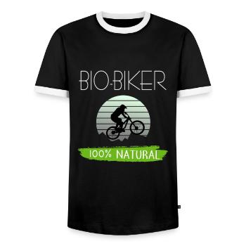 Mountainbike MTB Fahrrad Bio Biker Natur Geschenk - Männer Kontrast-T-Shirt - Schwarz/Weiß - Vorne - AI Model Female 172 light (172cm) & AI Model Male 178 light (178cm)