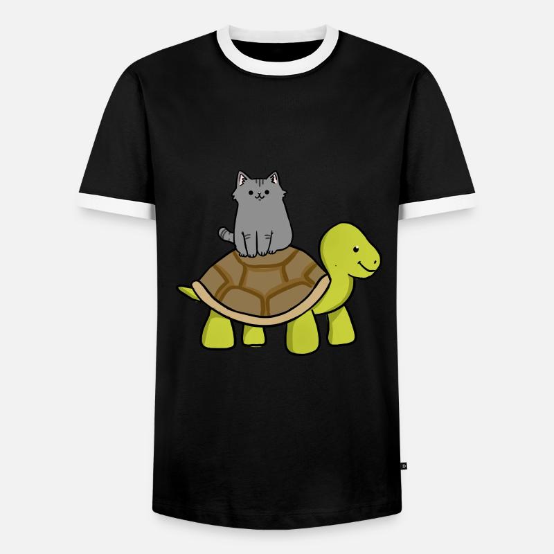 Cat rides turtle cat lover - Men's Ringer Shirt - black/white