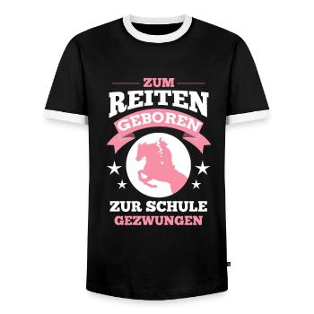 Zum Reiten geboren zur Schule gezwungen - Männer Kontrast-T-Shirt - Schwarz/Weiß - Vorne - AI Model Female 172 light (172cm) & AI Model Male 178 light (178cm)