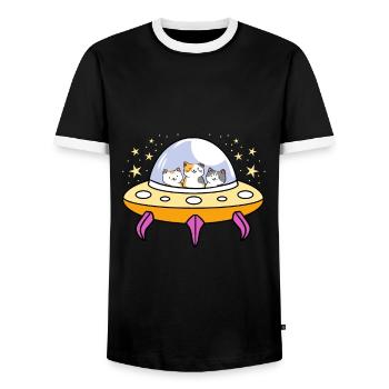 Katzen Ufo Katzenliehaber - Männer Kontrast-T-Shirt - Schwarz/Weiß - Vorne - AI Model Female 172 light (172cm) & AI Model Male 178 light (178cm)